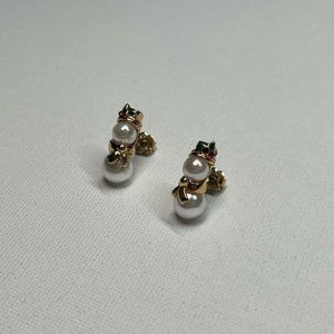 VINTAGE Avon Gold Tone And Faux Pearl Snowman Stud Earrings